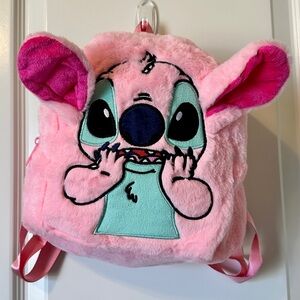 Disney Stitch Plush Mini Backpack Pink – Kids Soft Faux Fur